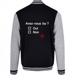 Teddy baseball en molleton noir et gris chiné Avez-vous bu ? (Le Duc,Alcool,Humour,Enfer)