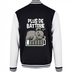Teddy baseball en molleton noir et blanc Plus de batterie koala (Animaux,Humour,Manga Kawaï japan,Bébés,Paresse)