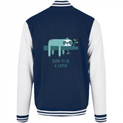 Teddy baseball en molleton bleu marine et blanc Born to be a Larve (Alex Kidd,Animaux,Humour,Paresse)