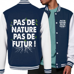 Teddy baseball en molleton bleu marine et blanc Pas de nature pas de futur (Gondrax,Slogans engagés,Ecologie)