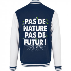 Teddy baseball en molleton bleu marine et blanc Pas de nature pas de futur (Gondrax,Slogans engagés,Ecologie)