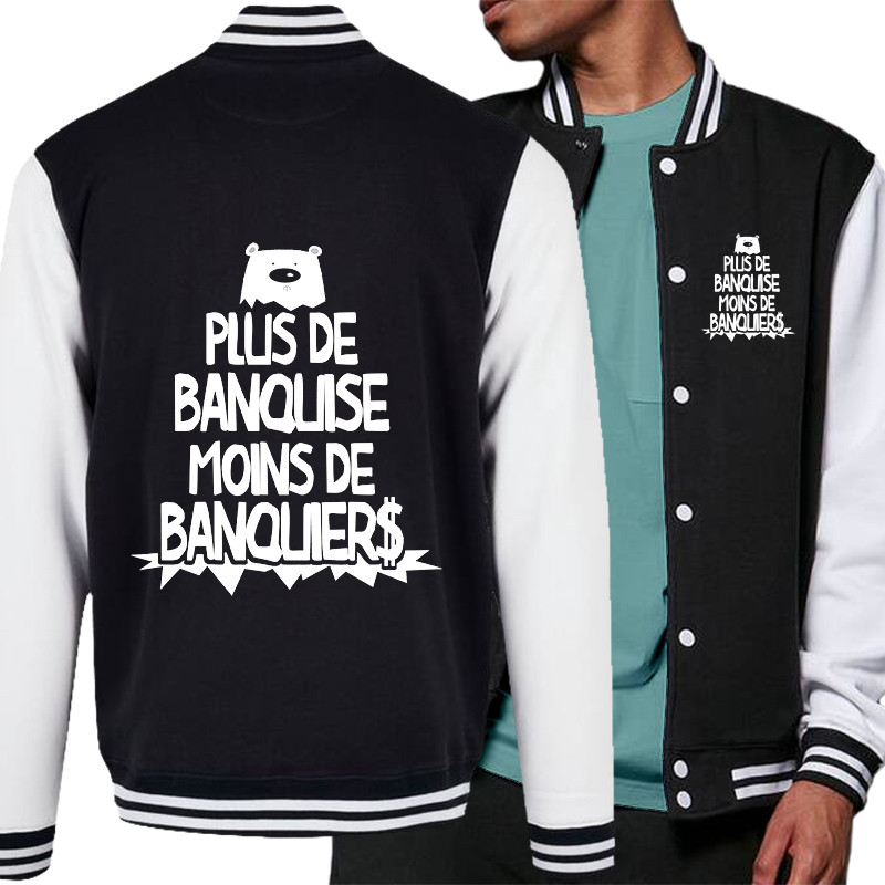 Teddy baseball en molleton noir et blanc Plus de banquise (Gondrax,Slogans engagés,Ecologie)
