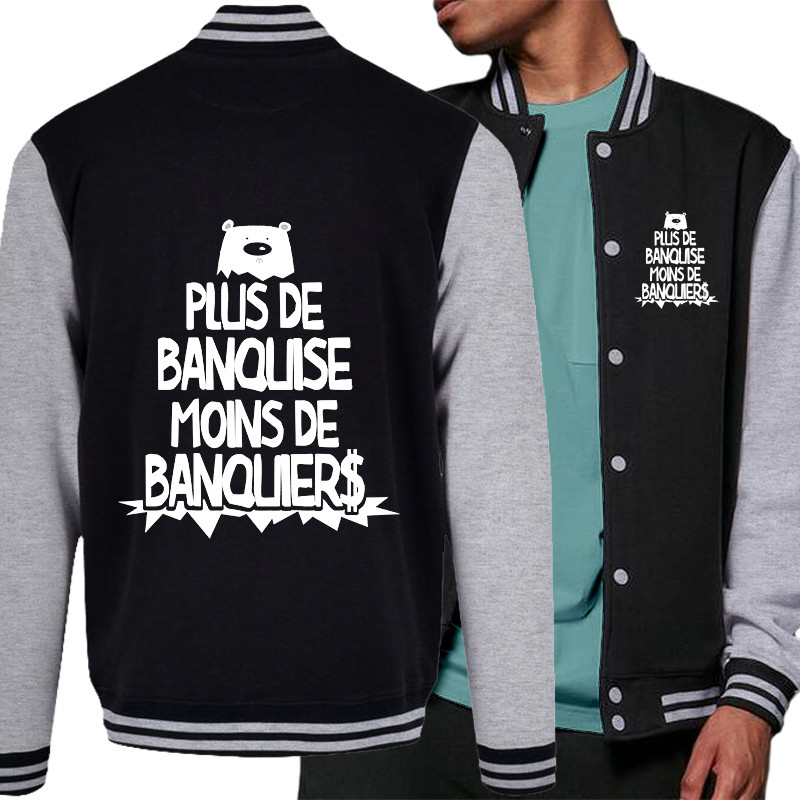 Teddy baseball en molleton noir et gris chiné Plus de banquise (Gondrax,Slogans engagés,Ecologie)