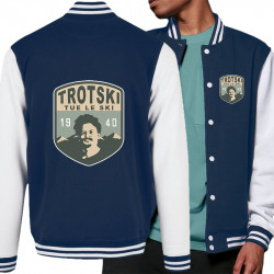 Teddy baseball en molleton bleu marine et blanc Trotski tue le ski (Andy,Humour)