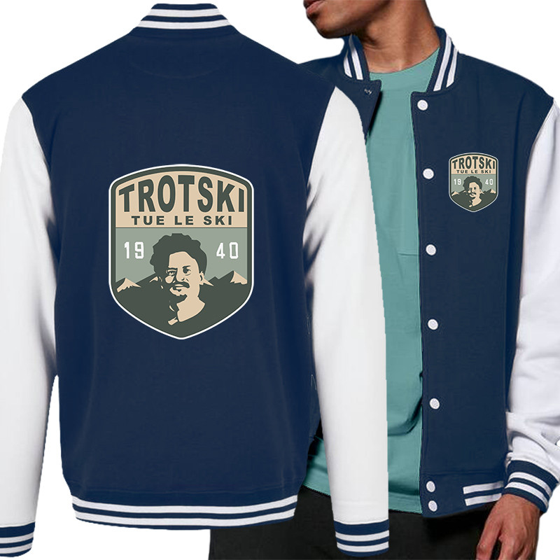 Teddy baseball en molleton bleu marine et blanc Trotski tue le ski (Andy,Humour)