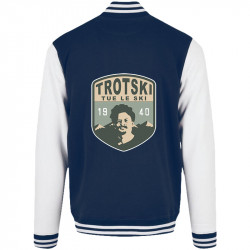 Teddy baseball en molleton bleu marine et blanc Trotski tue le ski (Andy,Humour)