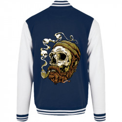 Teddy baseball en molleton bleu marine et blanc Santa Muerte - Smoking Skull (Santa Muerte,Têtes de morts)