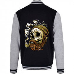 Teddy baseball en molleton noir et gris chiné Santa Muerte - Smoking Skull (Santa Muerte,Têtes de morts)
