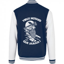 Teddy baseball en molleton bleu marine et blanc Vieux motard que jamais (Gondrax,Humour,Moto,Slogans Débiles)