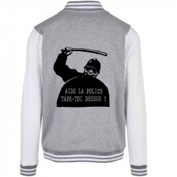 Teddy baseball en molleton gris chiné et blanc Aide la police (Slogans engagés,Humour)