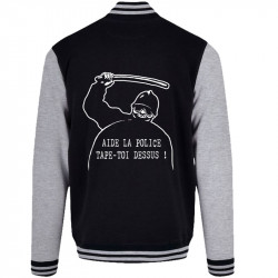 Teddy baseball en molleton noir et gris chiné Aide la police (Slogans engagés,Humour)