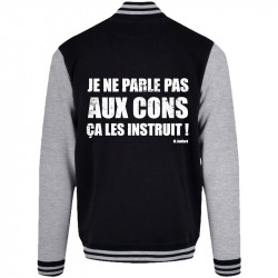 Teddy baseball en molleton noir et gris chiné Je ne parle pas aux cons (Gondrax,Films/Séries,Slogans Débiles)