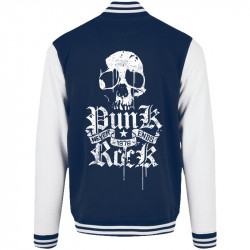Teddy baseball en molleton bleu marine et blanc Punk Rock Never Ends (Têtes de morts,Rock & Punk)