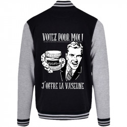 Teddy baseball en molleton noir et gris chiné Votez pour moi Vaseline (Gondrax,Slogans engagés,Elections)