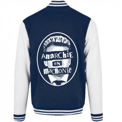 Teddy baseball en molleton bleu marine et blanc Anarchie en Macronie (Gondrax,Slogans engagés,Humour)