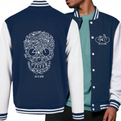 Teddy baseball en molleton bleu marine et blanc Bike or Death (Caffein Art,Ecologie,Têtes de morts,Vélo)