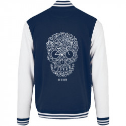 Teddy baseball en molleton bleu marine et blanc Bike or Death (Caffein Art,Ecologie,Têtes de morts,Vélo)