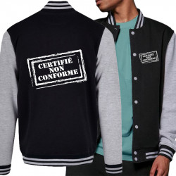 Teddy baseball en molleton noir et gris chiné Certifié non conforme (Gondrax,Slogans engagés)