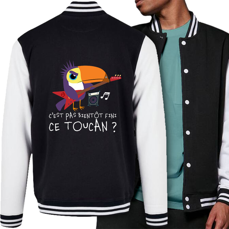 Teddy baseball en molleton noir et blanc Fini ce toucan (Andy,Animaux,Humour)