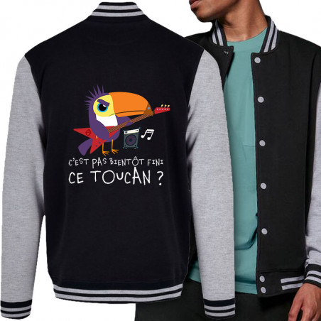 Teddy baseball en molleton noir et gris chiné Fini ce toucan (Andy,Animaux,Humour)