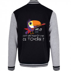 Teddy baseball en molleton noir et gris chiné Fini ce toucan (Andy,Animaux,Humour)