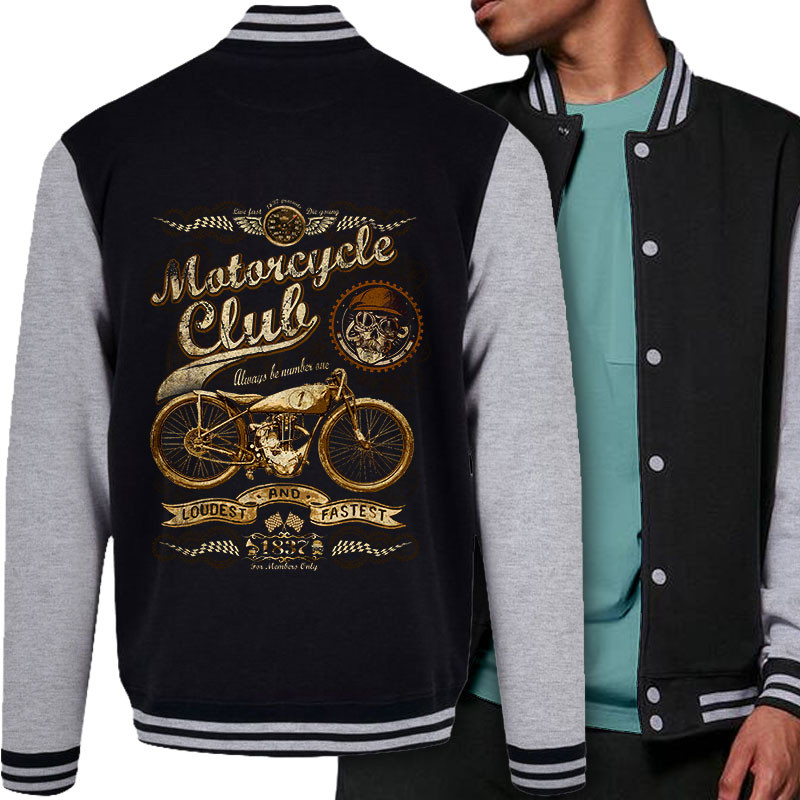 Teddy baseball en molleton noir et gris chiné 1837 - Motorcycle Club (Gondrax,1837,Moto,Steam Punk,Moto)
