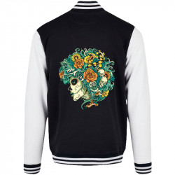 Teddy baseball en molleton noir et blanc Santa Muerte - Flourish Dead Girl (Santa Muerte,Têtes de morts)