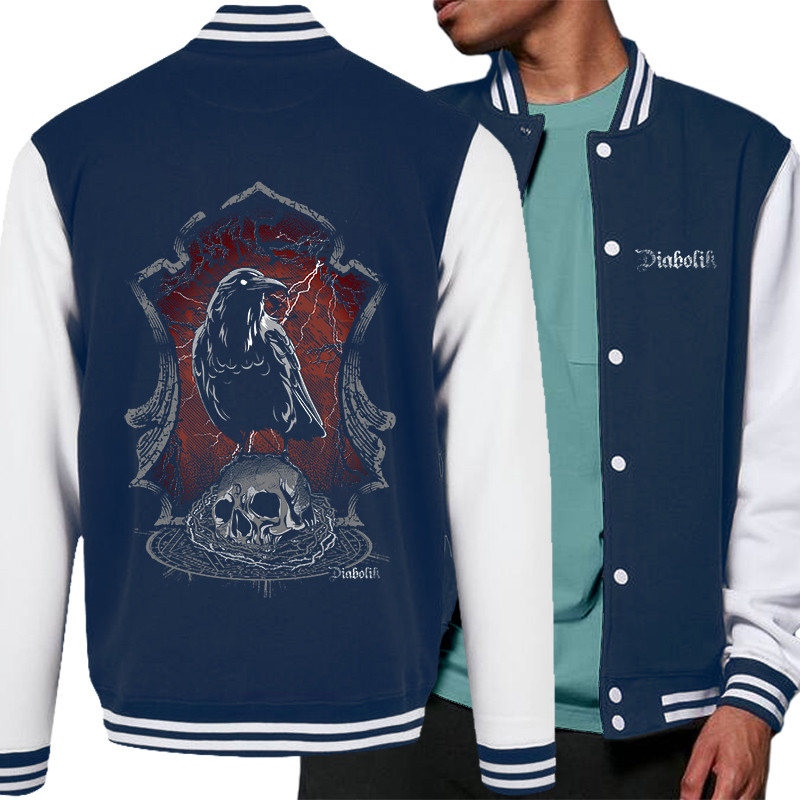 Teddy baseball en molleton bleu marine et blanc Diabolik Evil Crow (Simon,Diabolik,Têtes de morts,Enfer)