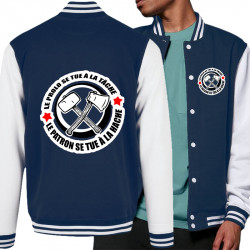 Teddy baseball en molleton bleu marine et blanc Le prolo se tue à la tâche (Slogans engagés)