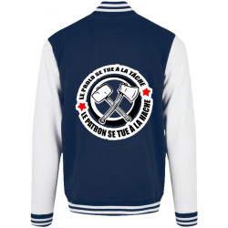 Teddy baseball en molleton bleu marine et blanc Le prolo se tue à la tâche (Slogans engagés)