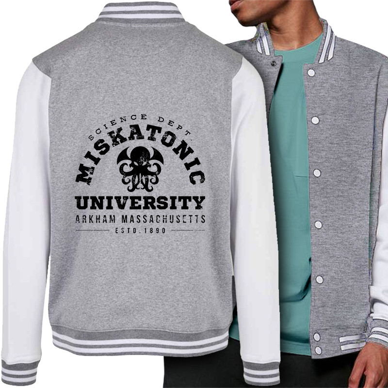 Teddy baseball en molleton gris chiné et blanc Miskatonic University (Alex Kidd,Films/Séries)