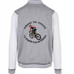Teddy baseball en molleton gris chiné et blanc Préparez vos guiboles (Gondrax,Slogans Débiles,Ecologie,Vélo)