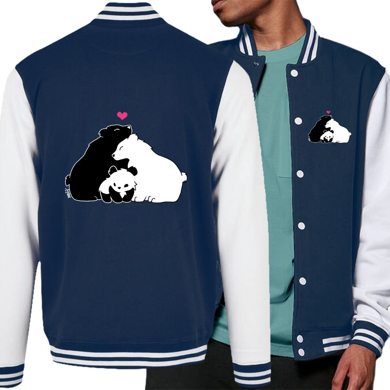 Teddy baseball en molleton bleu marine et blanc Panda Family (Fantine,Animaux)