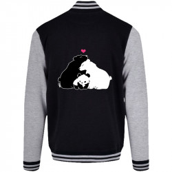 Teddy baseball en molleton noir et gris chiné Panda Family (Fantine,Animaux)