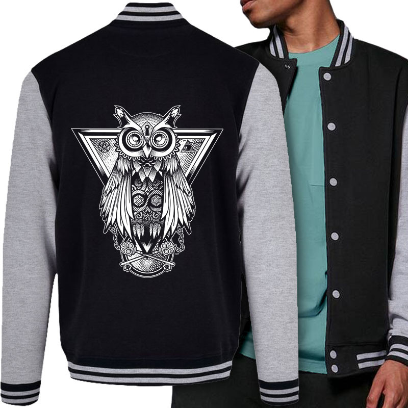 Teddy baseball en molleton noir et gris chiné 1837 - Key Owl (Simon,1837,Animaux,Steam Punk)