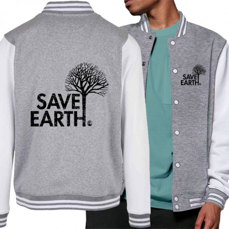 Teddy baseball en molleton gris chiné et blanc Save Earth (Ecologie)