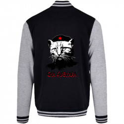 Teddy baseball en molleton noir et gris chiné Cha Guevara (Animaux,Humour,Chats,Les Bébêtes)