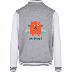 Teddy baseball en molleton gris chiné et blanc Chat baigne ? (Alex Kidd,Animaux,Humour,Chats)
