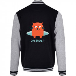 Teddy baseball en molleton noir et gris chiné Chat baigne ? (Alex Kidd,Animaux,Humour,Chats)