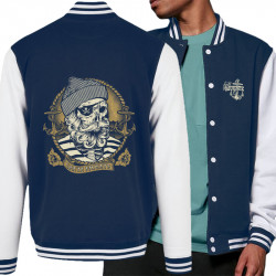 Teddy baseball en molleton bleu marine et blanc Santa Muerte - Dead Fisherman (Simon,Santa Muerte,Têtes de morts)