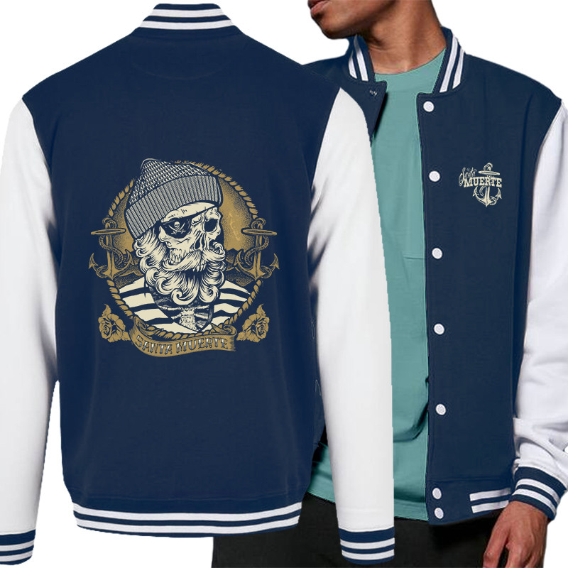 Teddy baseball en molleton bleu marine et blanc Santa Muerte - Dead Fisherman (Simon,Santa Muerte,Têtes de morts)