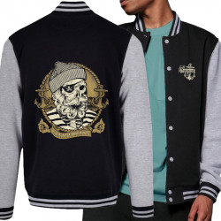 Teddy baseball en molleton noir et gris chiné Santa Muerte - Dead Fisherman (Simon,Santa Muerte,Têtes de morts)