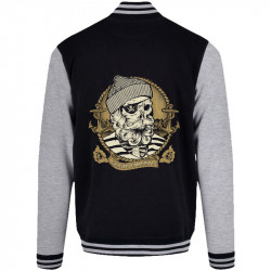 Teddy baseball en molleton noir et gris chiné Santa Muerte - Dead Fisherman (Simon,Santa Muerte,Têtes de morts)