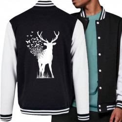 Teddy baseball en molleton noir et blanc Deer Butterfly (Caffein Art,Animaux,Ethnique)