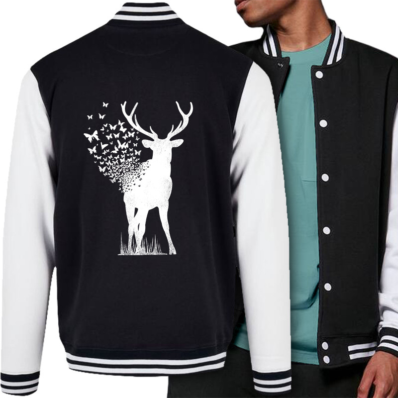 Teddy baseball en molleton noir et blanc Deer Butterfly (Caffein Art,Animaux,Ethnique)