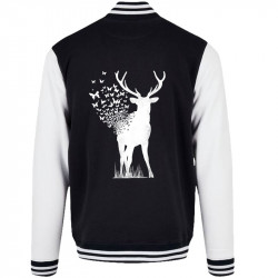 Teddy baseball en molleton noir et blanc Deer Butterfly (Caffein Art,Animaux,Ethnique)