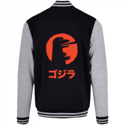 Teddy baseball en molleton noir et gris chiné Vintage Godzilla (Alex Kidd,Films/Séries,Manga Kawaï japan)