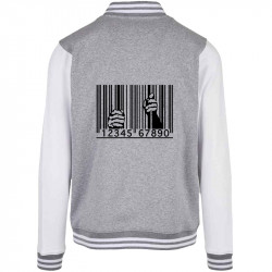 Teddy baseball en molleton gris chiné et blanc Code barre prison (Slogans engagés)