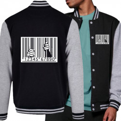 Teddy baseball en molleton noir et gris chiné Code barre prison (Slogans engagés)