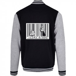 Teddy baseball en molleton noir et gris chiné Code barre prison (Slogans engagés)